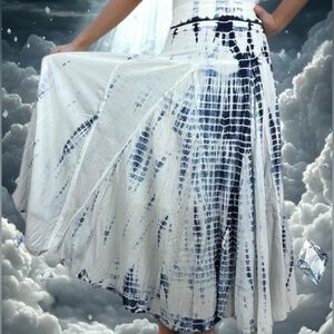 Bohemian Festival Blue & White Tie-Dye Maxi Skirt